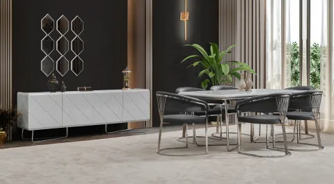 Cleopatra Gümüş Metal Ayaklı Yemek Odası Takımı
