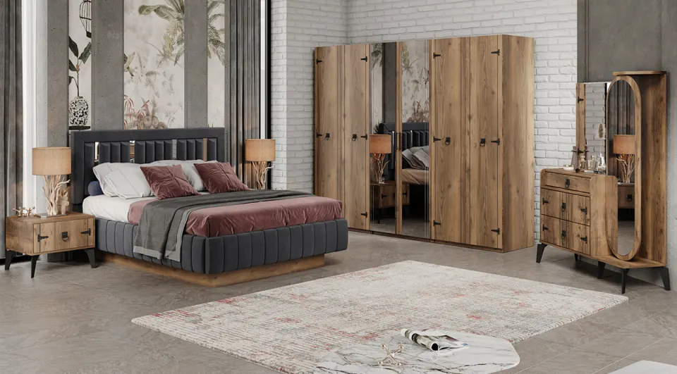 Kamer Ceviz 6 Kapaklı Yatak Odası Takımı