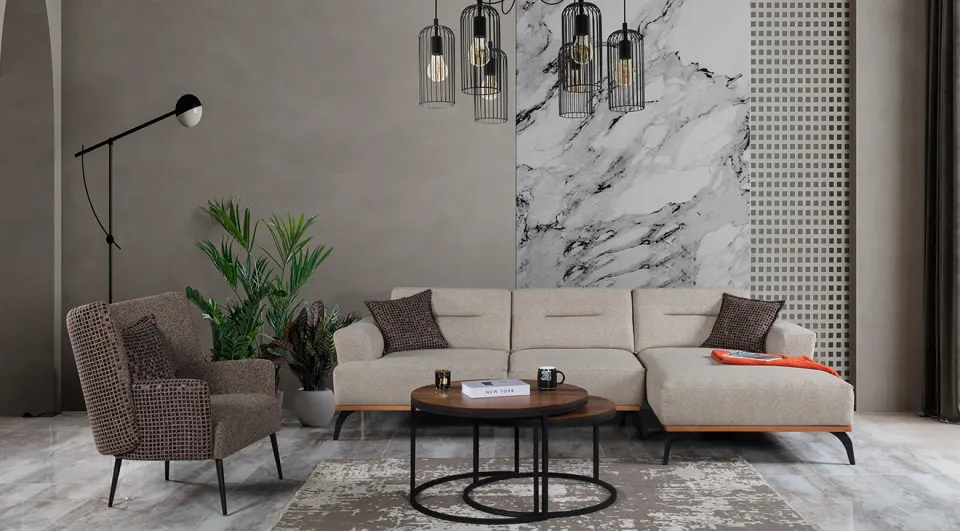 Asya Yataklı Metal Ayaklı Köşe Koltuk Takımı
