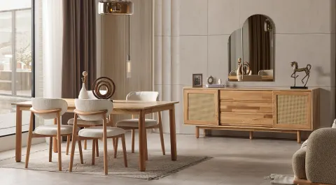 Bohem Modern Ceviz Yemek Odası Takımı