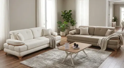 Mostar Ahşap Ayaklı Yataklı Koltuk Takımı