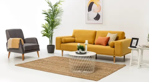 Autumn Sarı Ahşap Ayaklı Koltuk Takımı