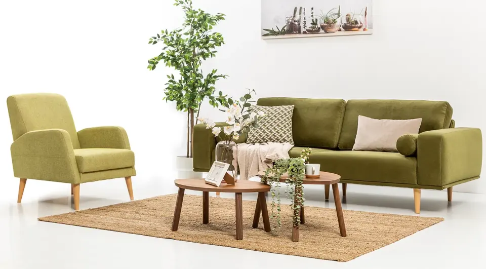 Autumn Yeşil Ahşap Ayaklı Koltuk Takımı