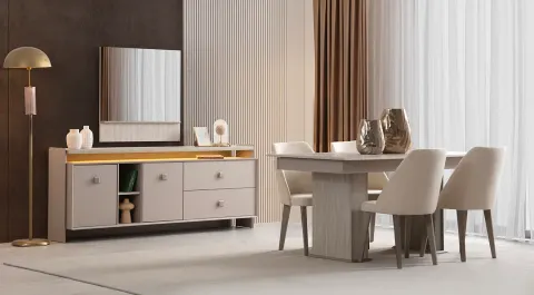 İnci Ahşap Ayaklı Modern Yemek Odası Takımı