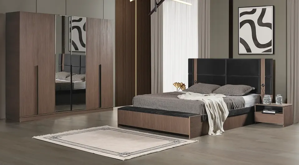 Prada Ceviz 6 Kapaklı Yatak Odası Takımı