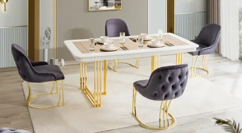 Bugatti Gold Metal Ayaklı Yemek Masası