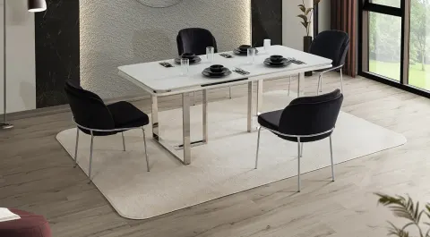 Meriç Gümüş Metal Ayaklı Yemek Masası